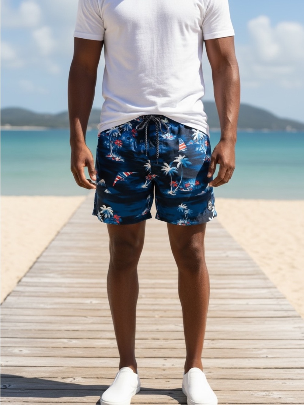 Quiksilver Navy Tropical Palm Print Swim Shorts